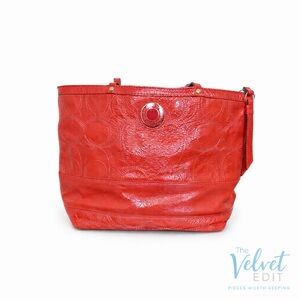 Coach Orange Patent Leather Signature Tote